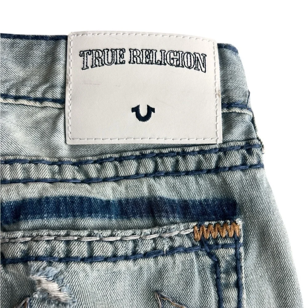 True Religion Athletic Geno Relaxed Slim Blue Straight Jeans Distressed